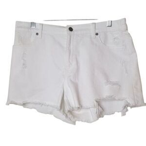 Aerie Womens White Denim Shorts L Distressed Stretch Ripped Cut-Off  Coquette